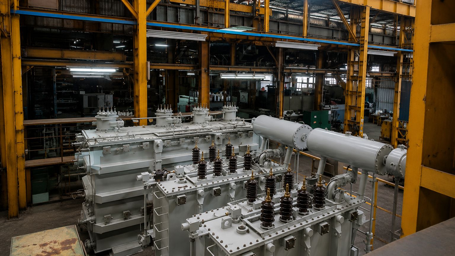 Taller de Costel en la Zona Industrial La Quizanda con transformadores de potencia terminados